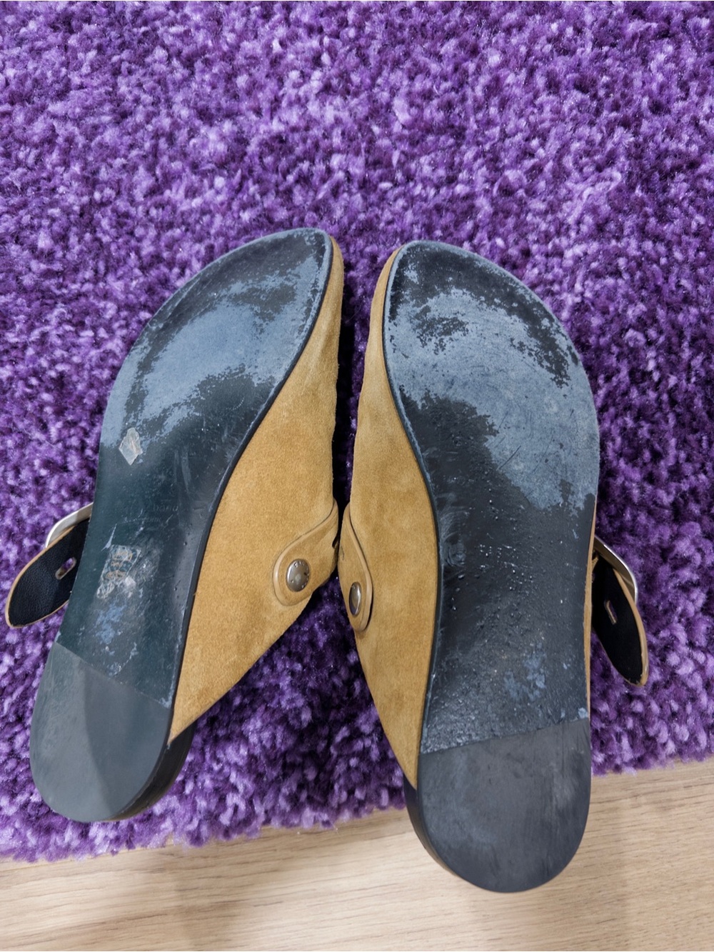 rag & bone Women's Suede Slip-On Clogs in Tan with Buckle - Picture 4 of 4
